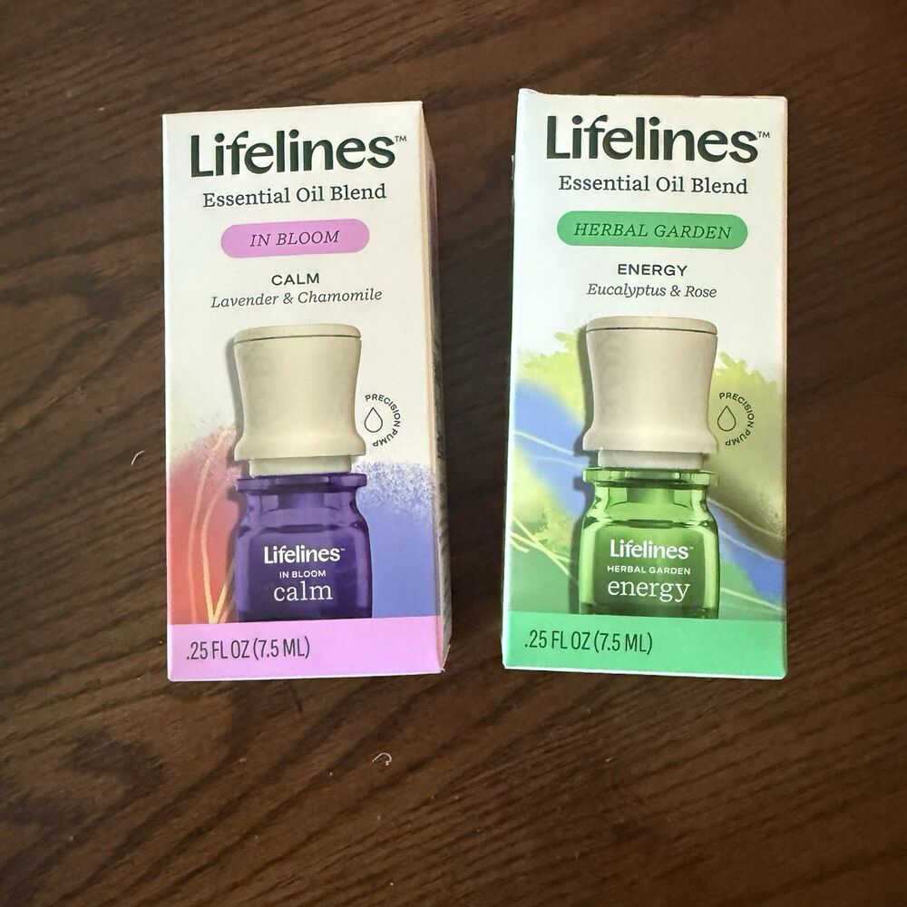 2 pack Lifelines Essential Oil Blend CALM -in Bloom  ENERGY-Herbal Garden .25 oz